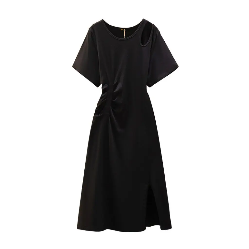 Grote maat mode dames slanke jurk 300 kg dik mm onregelmatige splitrok zomer lang 63274