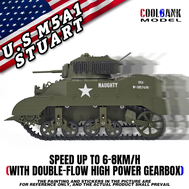 M5A1 Stuart American Light Tank RC Military Model Realistic Simulation Buildable Toy with Remote Control for Adults Collection