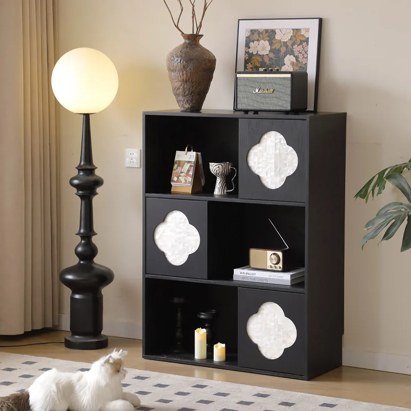 

Vintage medieval shell four-leaf clover solid wood bookshelf bookcase combination decorative cabinet storage cabinet balcony
