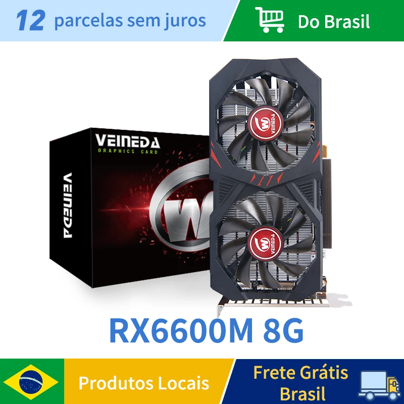 Veineda RX 6600M 8GB Graphics Card GDDR6 128Bit PCI-E 4.0×8 8Pin Radeon GPU RX6600M Desktop Components PC Gaming Video Cards
