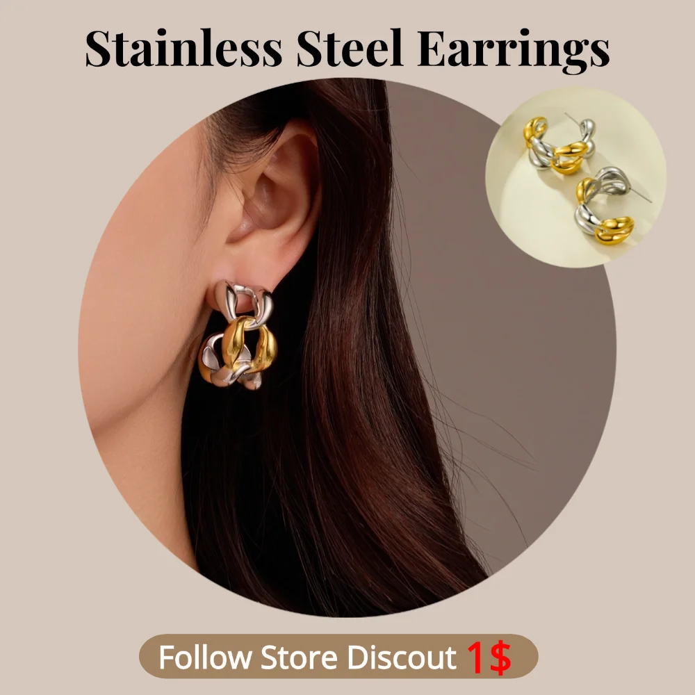 Stainless Steel Color Block C Shape Earrings Plated 18k Gold Non Tarnish Trendy Fashion Jewelry Earrings For Women Gift