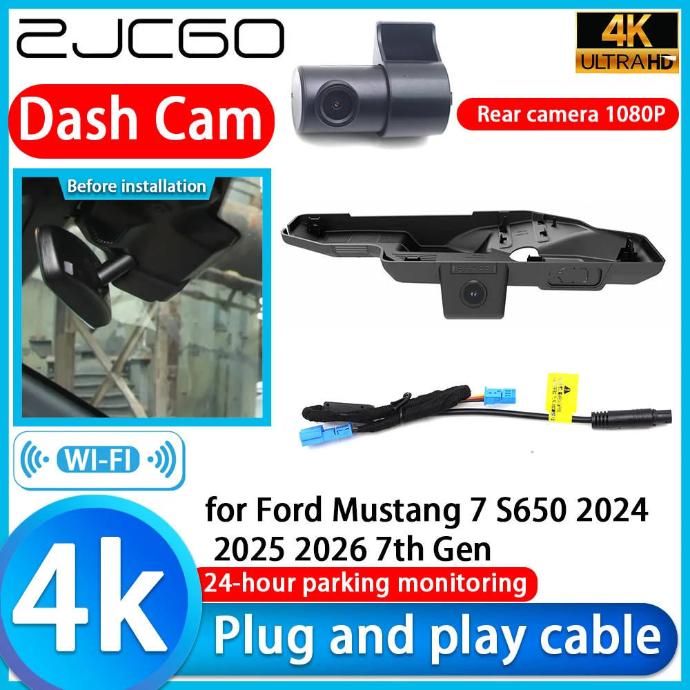 ZJCGO for Ford Mustang 7 S650 2024 2025 2026 7th Gen 4K DVR Dash Cam Car Camera Lens 24H Monitor Parking Video Recorder