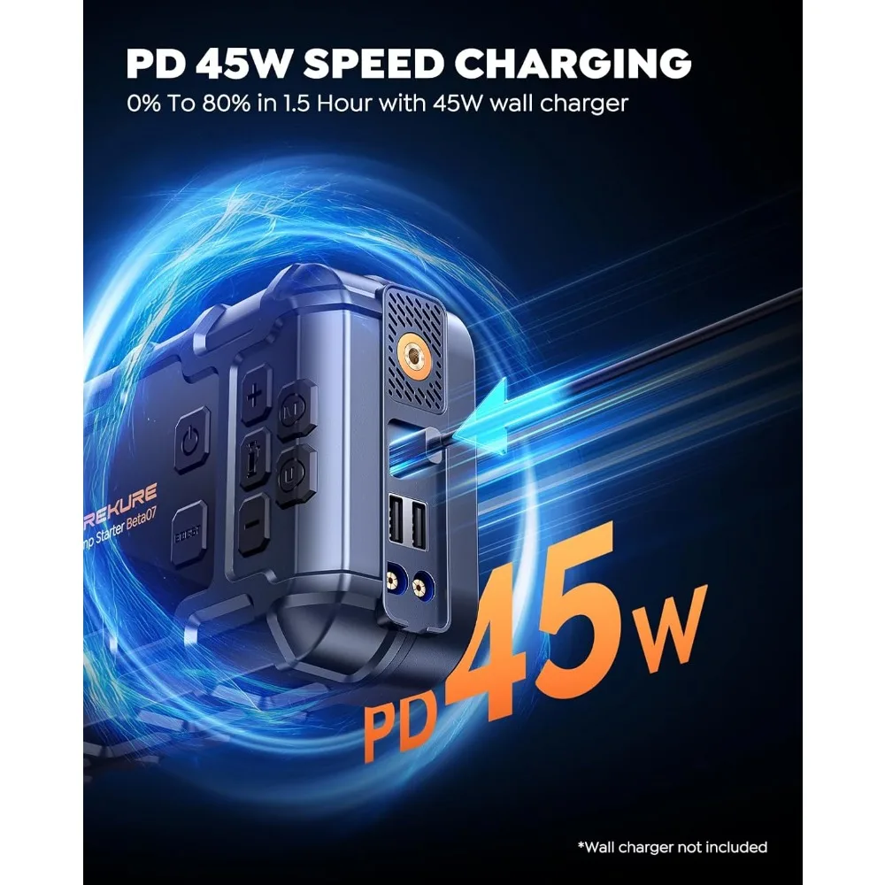 حزمة طاقة Jump Starter 8000A من TREKURE مع ضاغط هواء 160 رطل لكل بوصة مربعة، شاحن PD45W مع معزز بطارية السيارة (جميع الغاز/1)