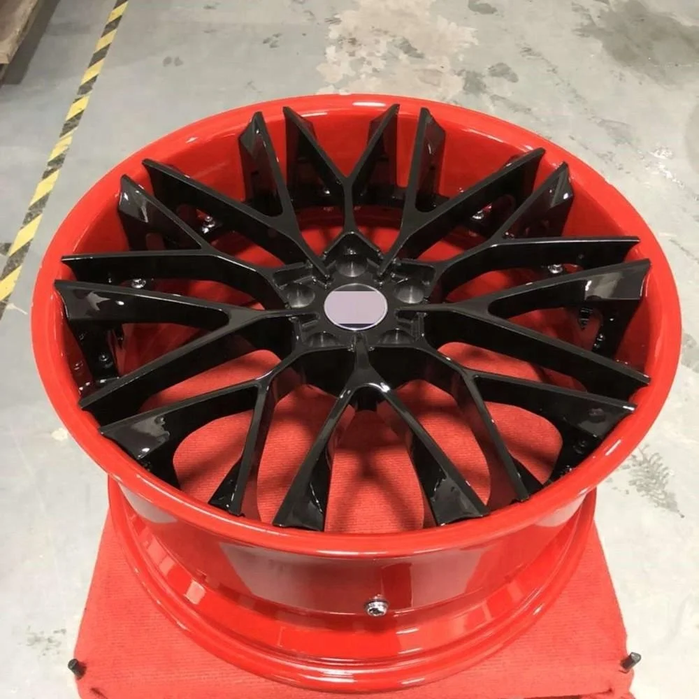

New Custom Black and Red Two Piece Aluminum Alloy Powder Coated Passenger Car Rims 5x114.3/5x112 30mm/40mm ET for GT