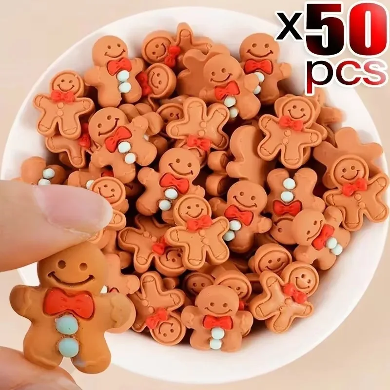 50pcs Christmas Gingerbread Man Biscuits Charms Resin Cookie Christmas Food Pendant Earring Bracelet DIY Jewelry Making Supplies