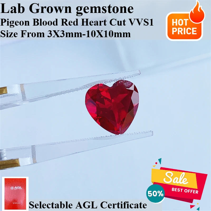 

НОВЫЙ Искусственно выращенный рубин Pigeon Red Blood, огранка «сердце», красный цвет, основные материалы для изготовления ювелирных украшений своими руками, с возможностью выбора, сертификат AGL