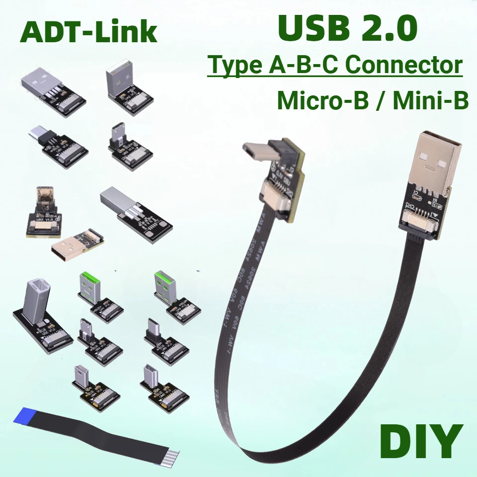 USB 2.0 Flexible Flat Cable For Raspberry Pi Type A-B-C Mini-B/Micro-B Wire Ribbon FFC FPV Slim Flat Soft Adapter FPC Charge FPV