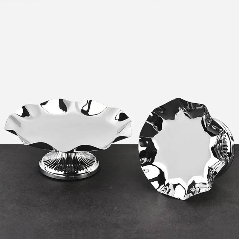 

Stainless Steel Fruit Dessert Dish Luxury Home Restaurant Table Cookies Nut Cake Tray Kitchen Snack Candy Container Plate Metal
