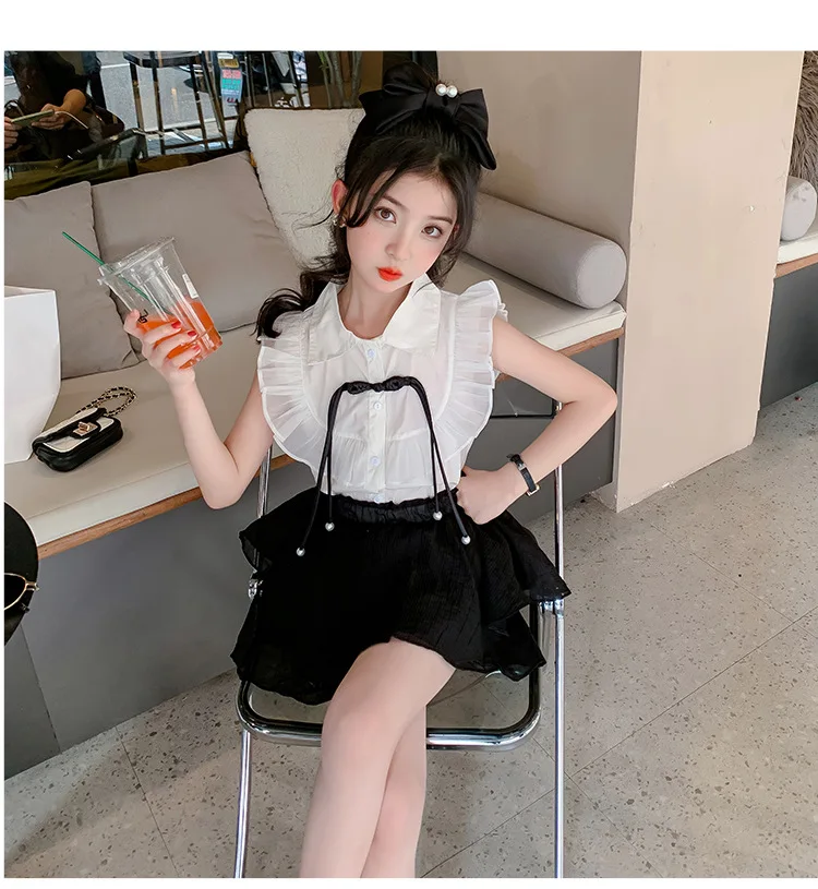 Girls Suits Set Summer 2024 New Fashion Children Two-piece Fried Street Korean Simple Style Children Suits Simple Casual