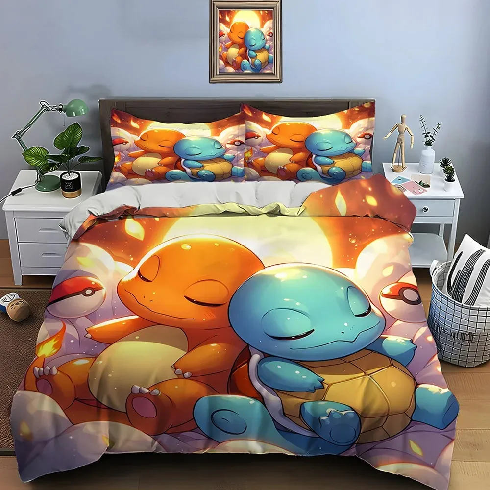 

Pokémon Charizard Print Bedding Set 2/3 Pieces Setting Bed King Size Pillowcase Adult Bed Cover Bedroom Bed Set For Gifts