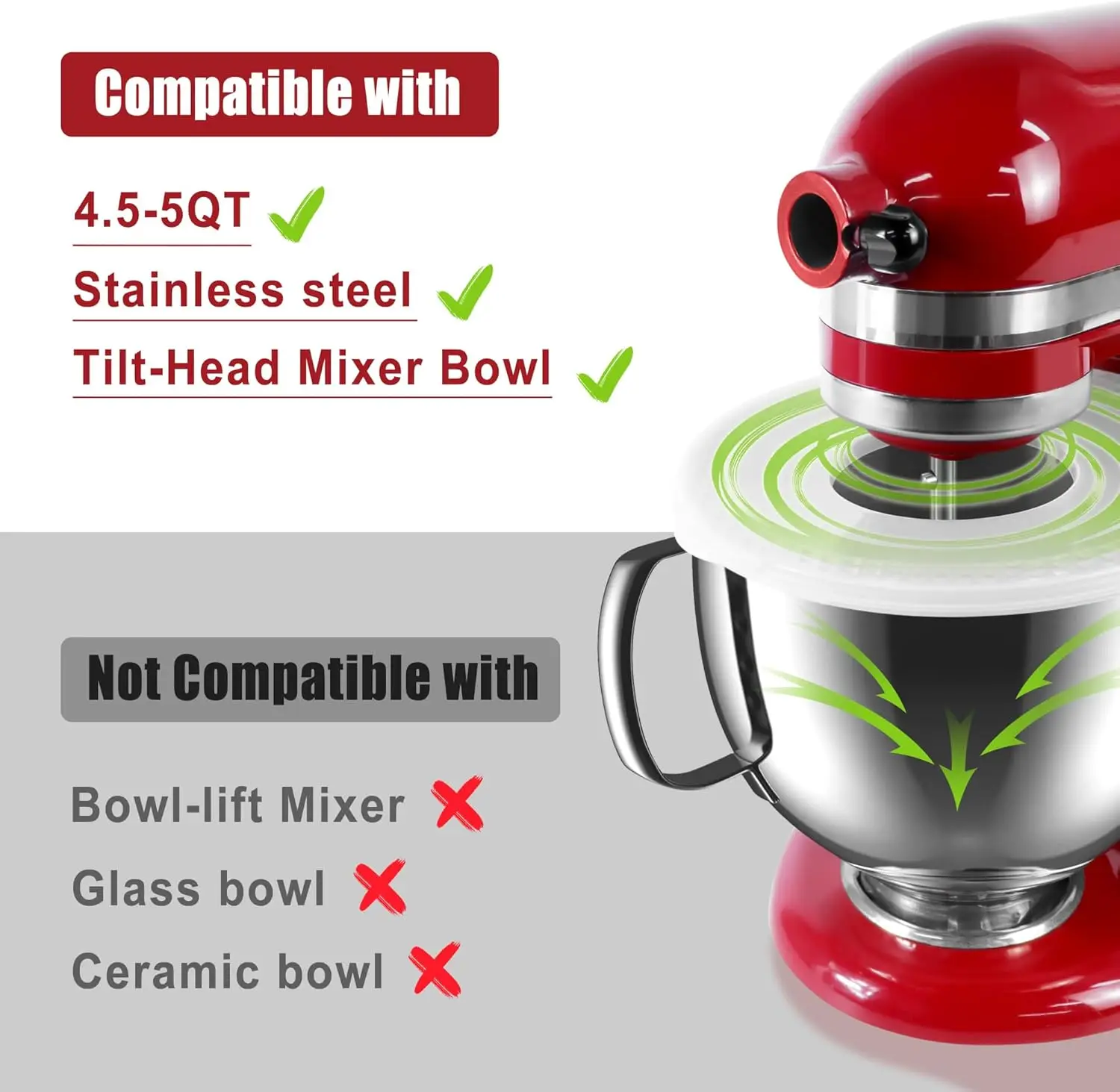 Mixer Bowl Cover for KitchenAid Tilt-Head Stand Mixers Stainless Steel Bowls