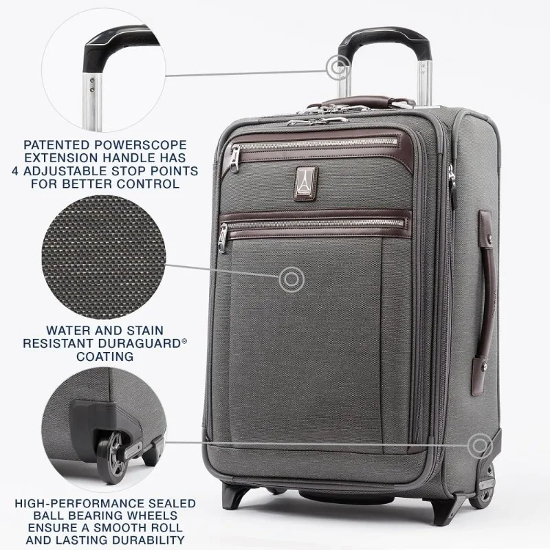 Travelpro Platinum Elite Softside Expandable Carry on Luggage, 2 Wheel Upright Suitcase, USB Port, Men and Women, Vintage Grey