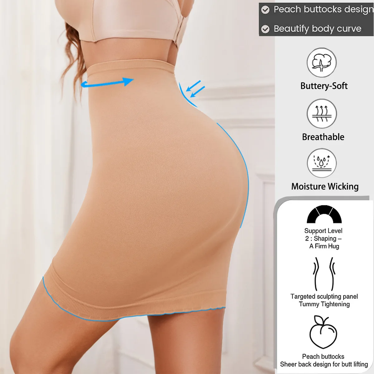 Women Super Elastic Control Slips High Waist Shaper Slimming Underwear Body Shaper Tummy Control Half Slip