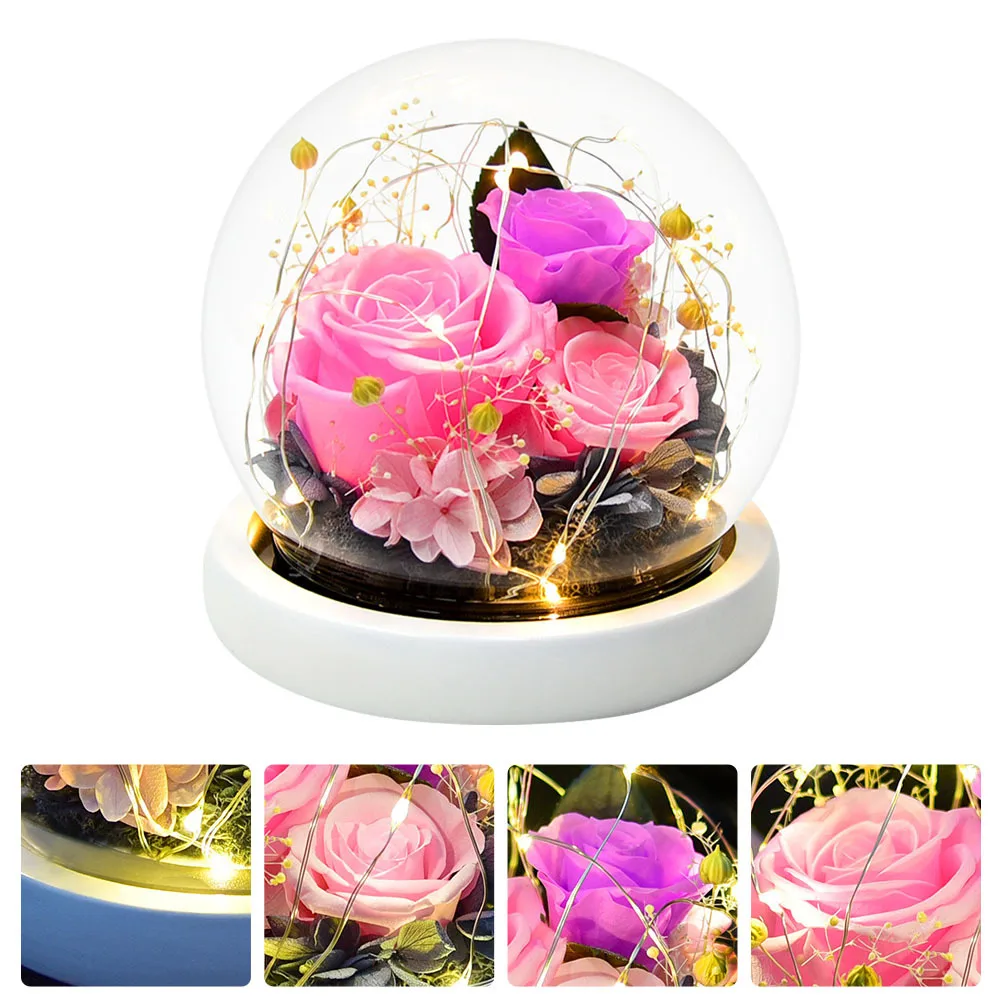 1 قطعة هدية صندوق الخالد زهرة زجاجية قبة ديكور رومانسية عيد الحب هدية لها مكتب المنزل الإبداعي