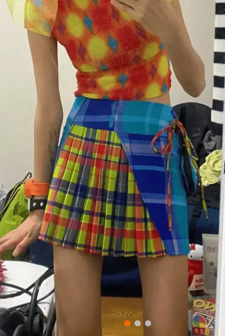 New In Spring Summer 2025 Trend Streetwear Y2K Skirts For Women's A Line Patchwork Plaid Pant Skirts Faldas Woman Clothing