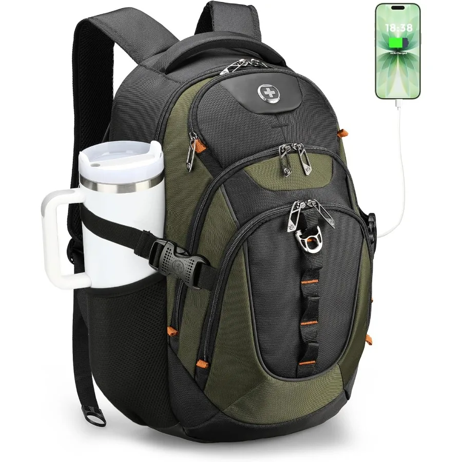 

Swissdigital Design Laptop Backpack with USB Charging Port Travel Backpack Fits 15.6 inches Computer 31L College School Backpac