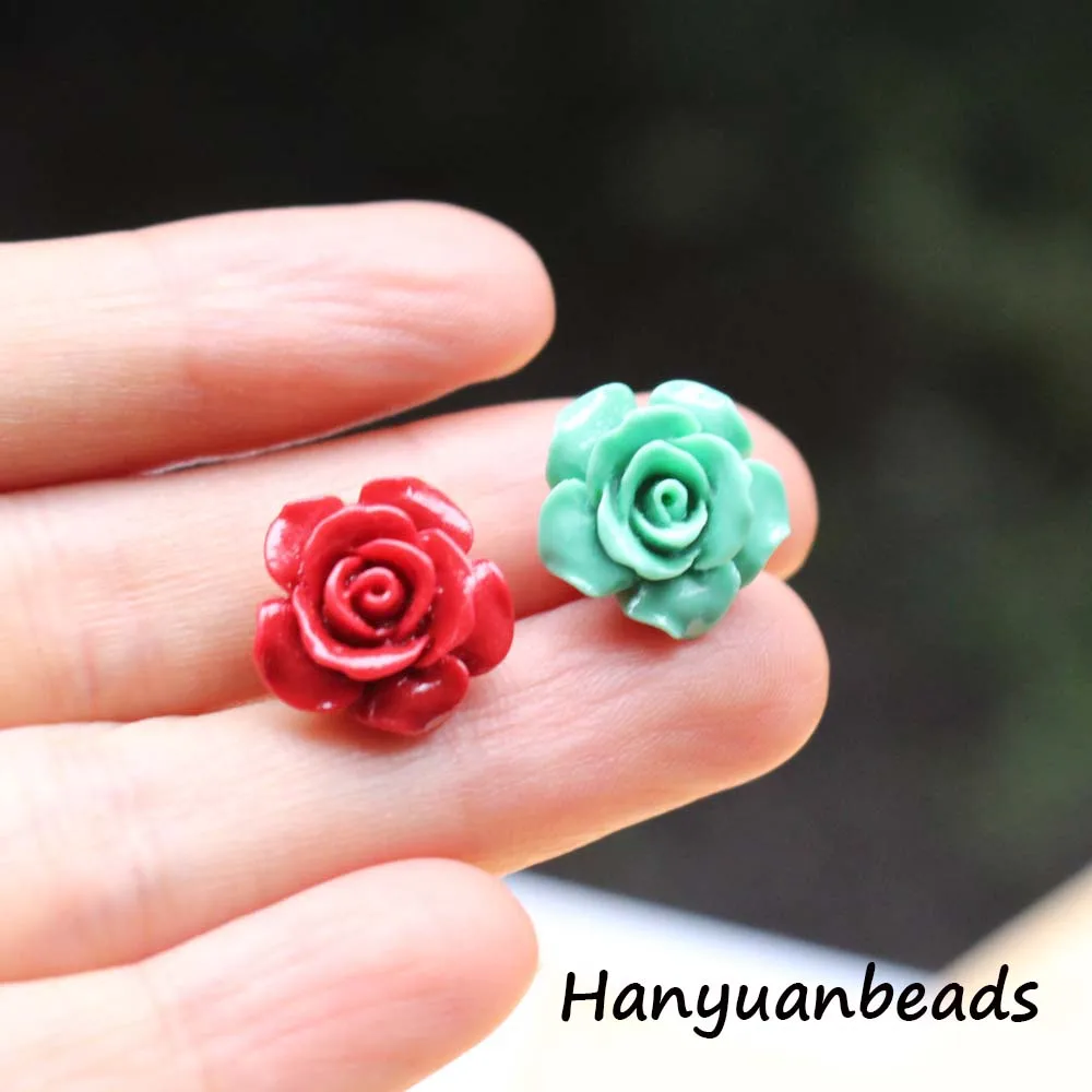 Hanyuanbeads 15mm Camelia Artificial Coral Flower Beads  Loose Bead Cabochon Pink White Multi- color for Jewelry Bracelet Making