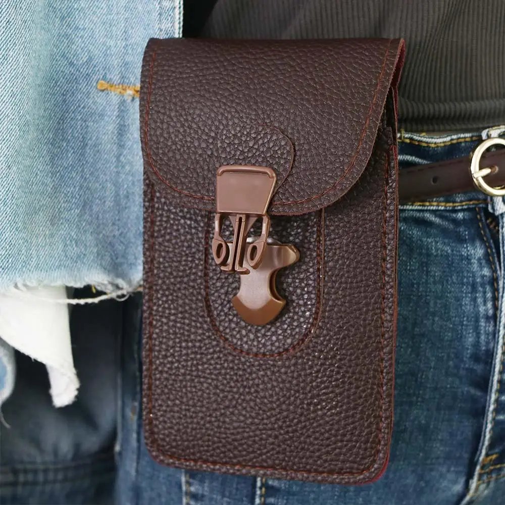 Men Multifunctional Phone Holder Through Belt PU Leather Waist Bag Sport Purse Phone Holster Belt Pouch