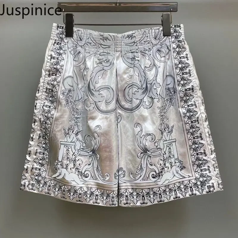 

Шорты мужские с металлическим серебристым принтом, быстросохнущие повседневные Прямые пляжные короткие штаны, одежда для мужчин, на лето