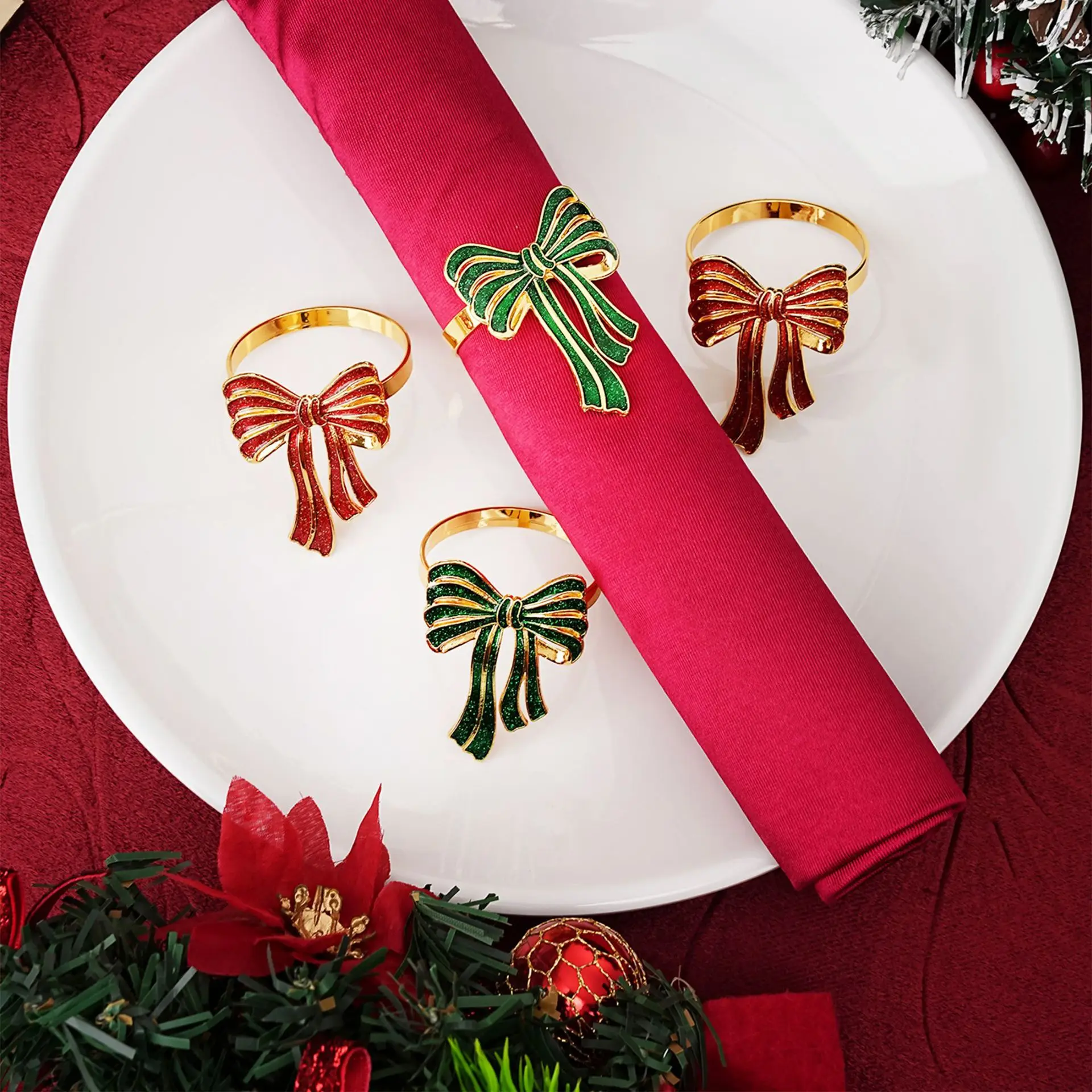 Drip oil Christmas tree napkins rings set with diamonds Christmas napkins clasps Hotel dining table decorations