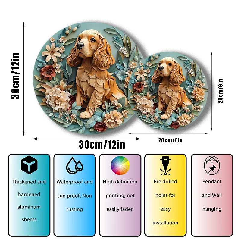 Custom American Cocker Spaniel Pet Ornaments - 2D Printed Circular Aluminum Decorative Paintings-Unique Pet Souvenir Tombstones