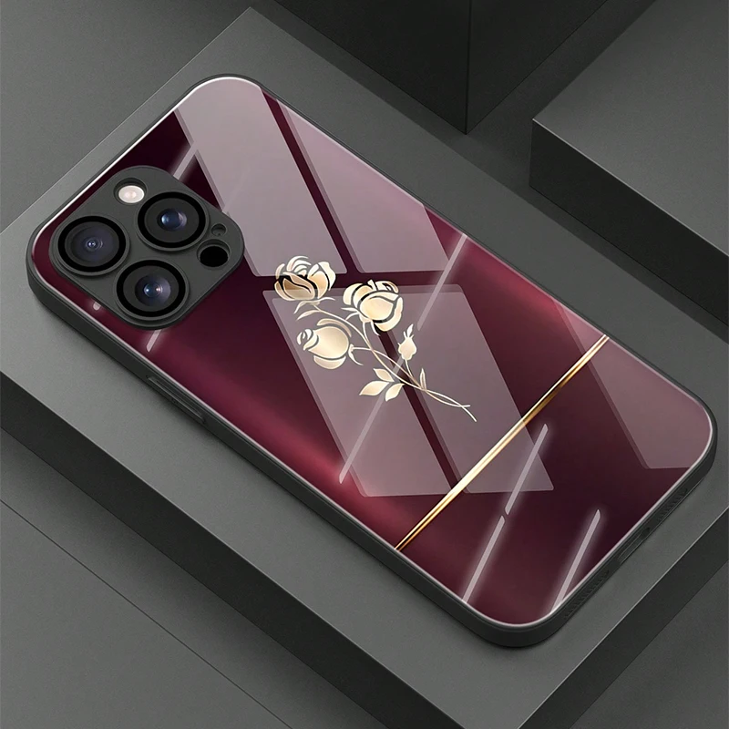 Gold Rose Print Phone Case For Samsung Galaxy S25 S24 S23 S22 S21 S20 S10 S10E Edge Ultra Plus FE 4G 5G Glass Silicone Cover