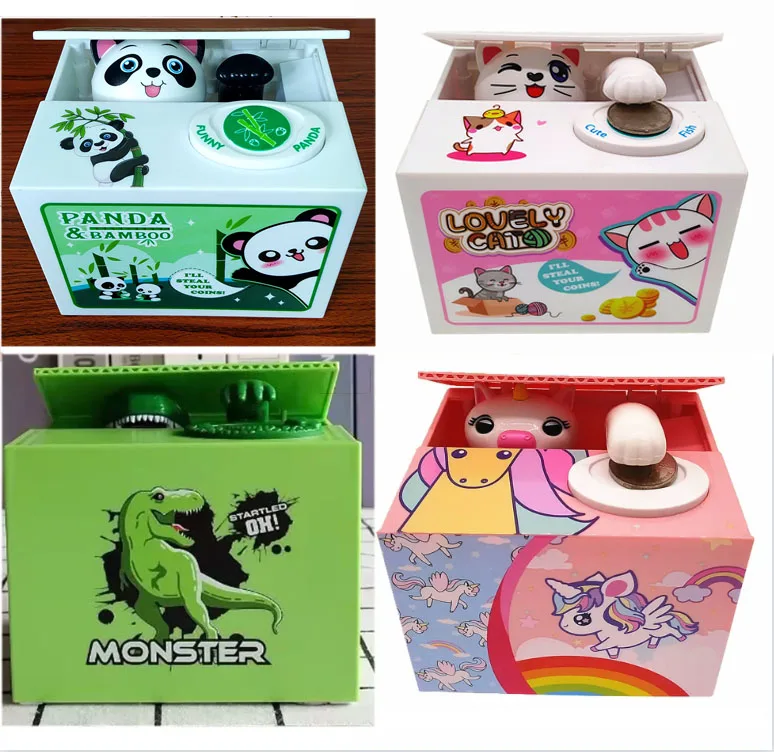 Piggy bank  Automated Panda Cat Steal Coin Bank Creative Money Saving Boxes Cute Unicorn Dinosaur Cartoon Home Decor Kids Gift