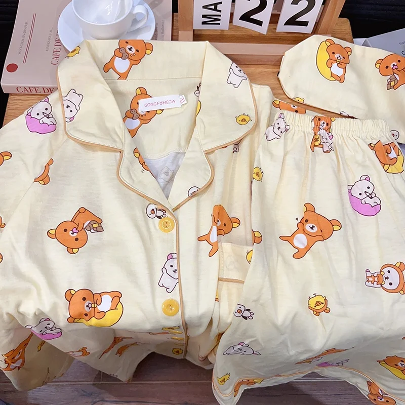 

Женская хлопковая пижама Rilakkuma Lazy Bear ort Sve, летняя домашняя одежда, удобная дышащая одежда с милым медведем