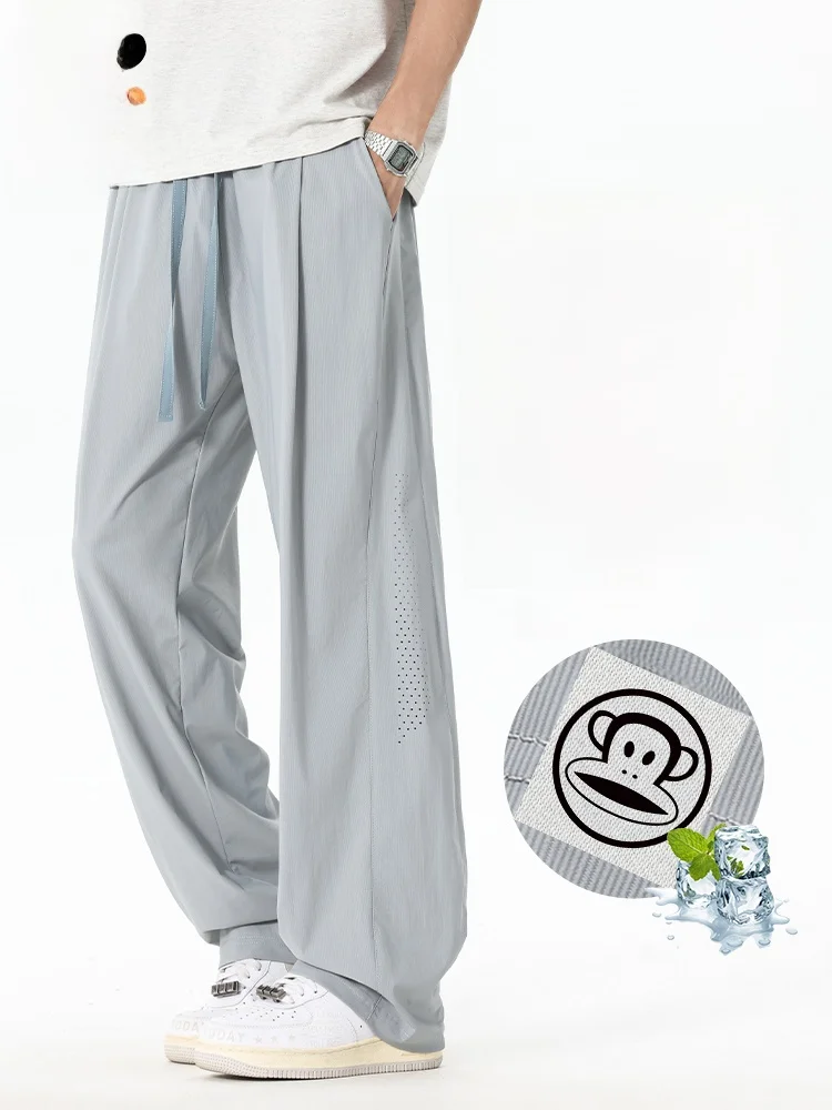 

Мужские спортивные повседневные брюки PaulFrank Ice Silk Qui Dry, летние дышащие брюки свободного кроя с прямыми штанинами