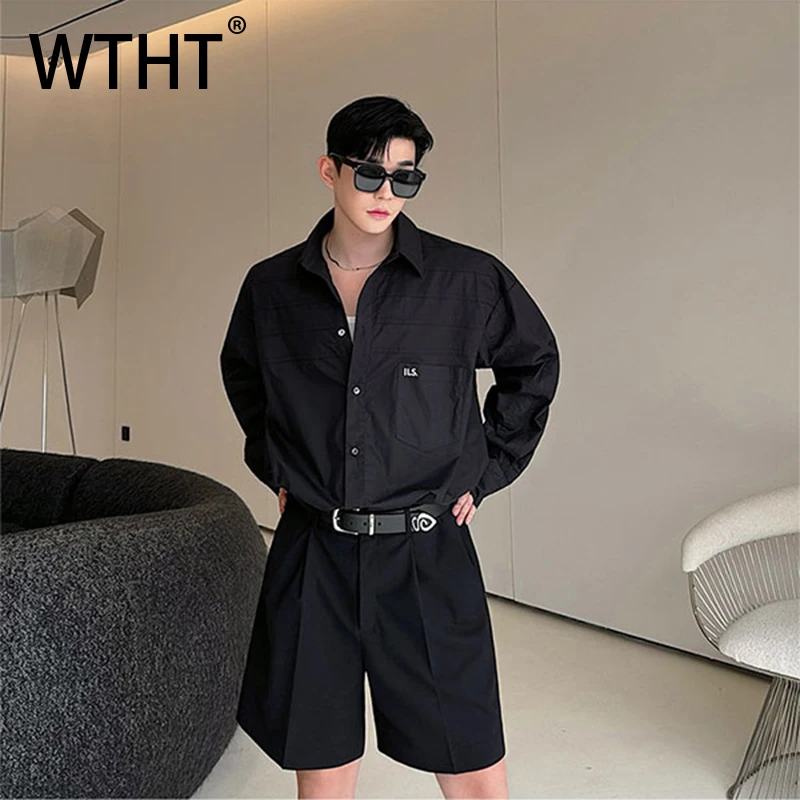 

WTHT Fashion Men's Patchwork Letter Embroidery Casual Shirts Trendy 2025 Autumn Long Sleeves Single-breasted Tops Male 2A1369