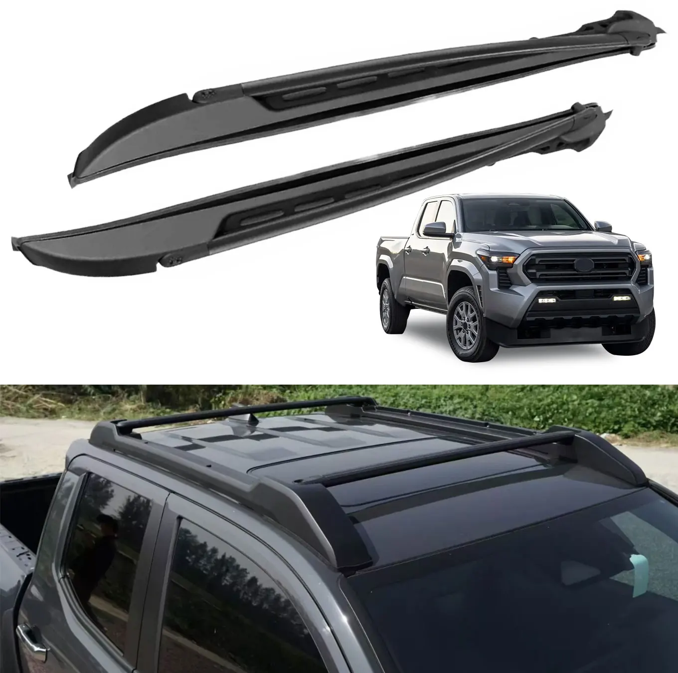 2Pcs For Toyota Tacoma Double Cab 2024 2025 Top Roof Rack Cross Side Rails Bars Set