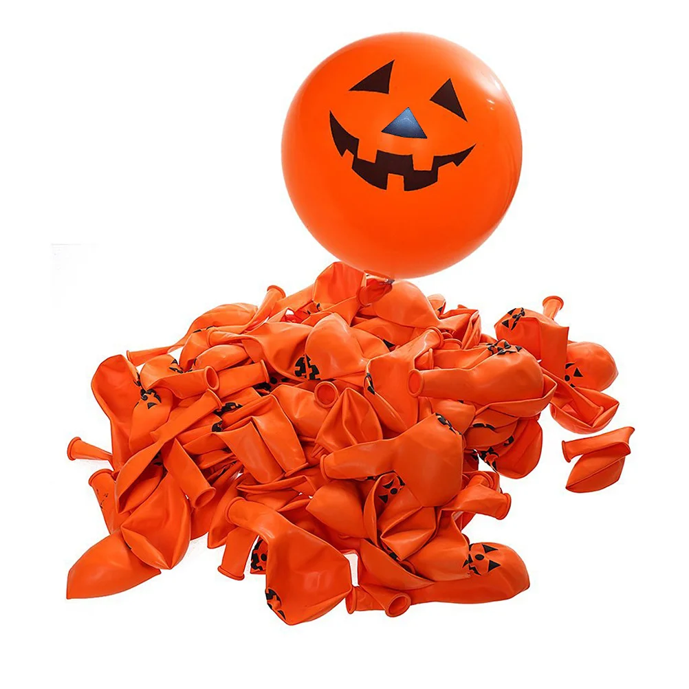 

100Pcs Halloween Balloons Pumpkin Party Decorations 12 Inch Latex Balloons Smiling Face Bat Skull Balloon 12 Inch Balloon
