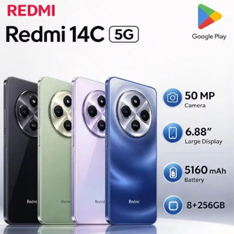 2026 New Redmi 14C Global Version Carrier Unlocked Dual SIM Android Mobile Phone 8GB RAM 256GB 6.88 Inch Sharp 120Hz HD Screen
