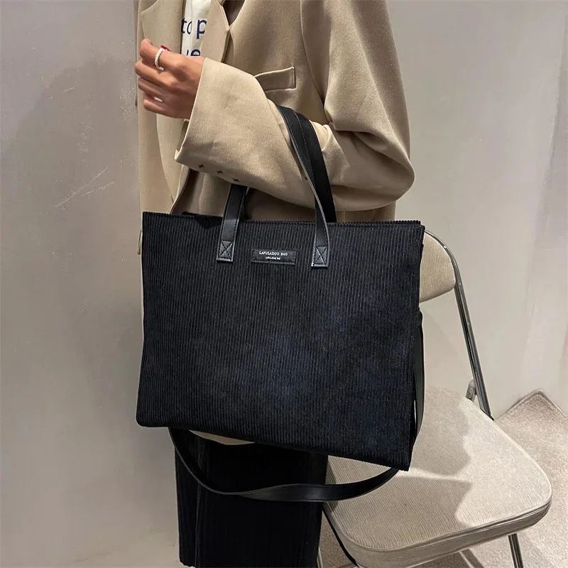 Casual Handbags for Office Women Quality Shoulder Crossbody Bag Vintage Shopper Shopping Bags Ladies Corduroy Totes 2023 Winter