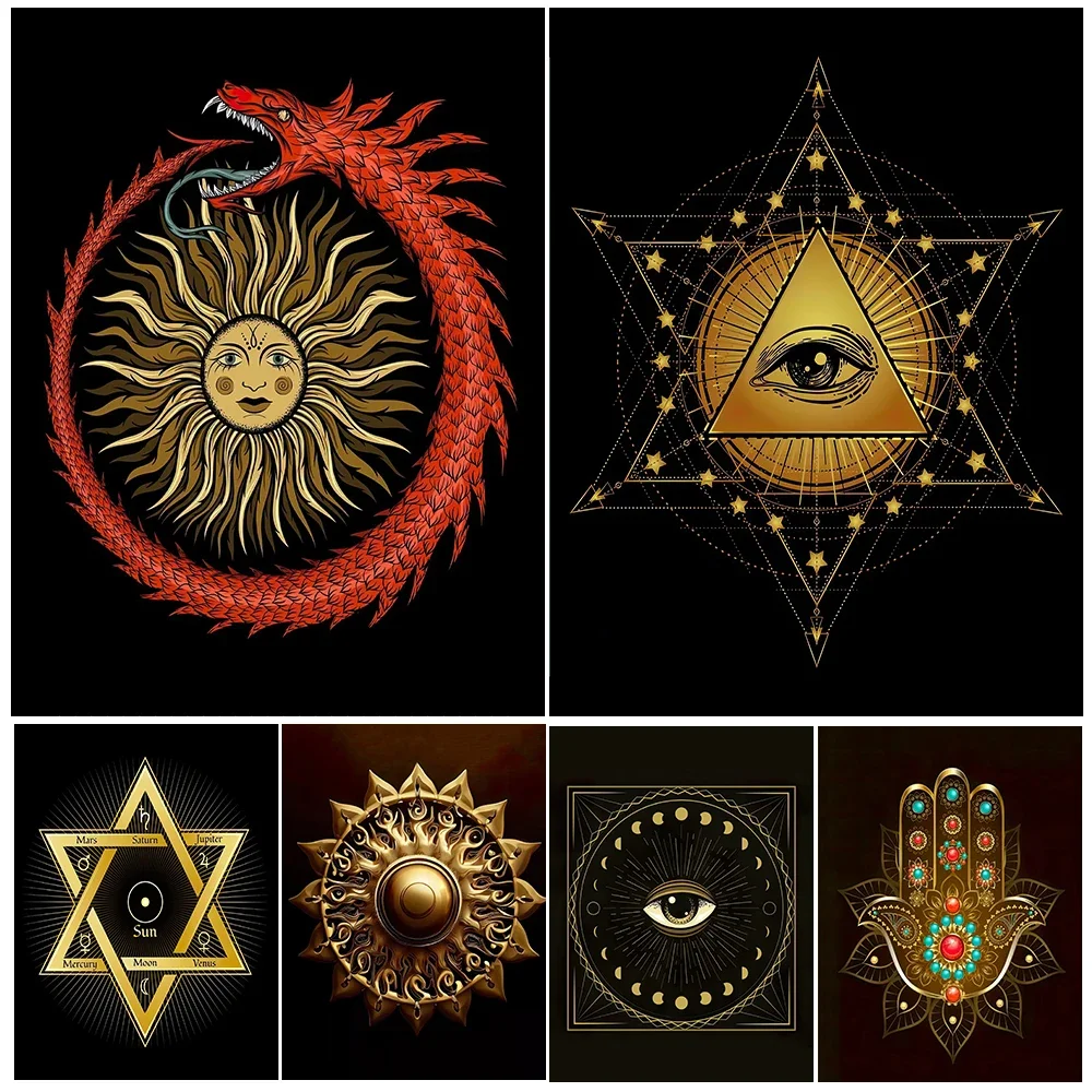 

Tree Of Life,Datura Flower,Ouroboros,Pentagram,Witchcraft Wall Art Canvas Painting,Nature Wiccan And Alchemists Art Poster Print