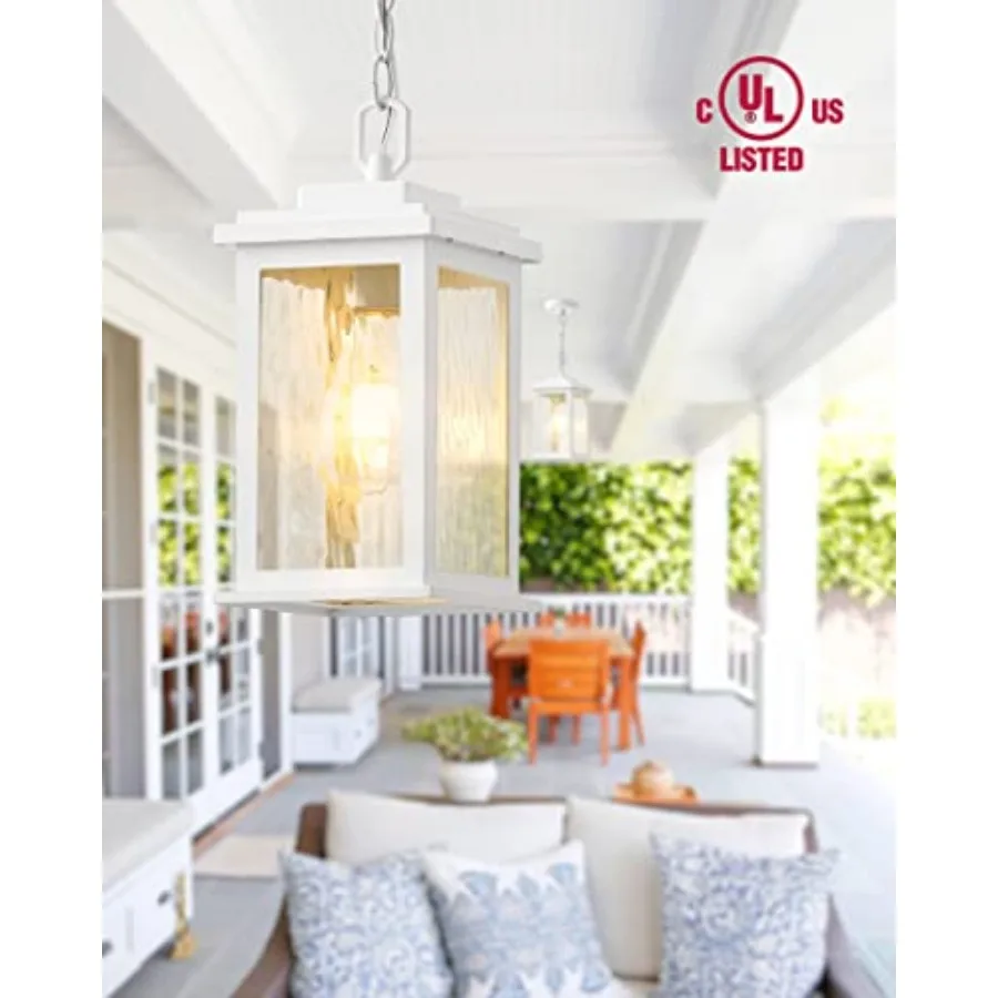 Outdoor Pendant Light, Farmhouse Hanging Light Fixtures Ceiling Mount Porch Lights, Anti-Rust Aluminum Frame with Temperate Rip