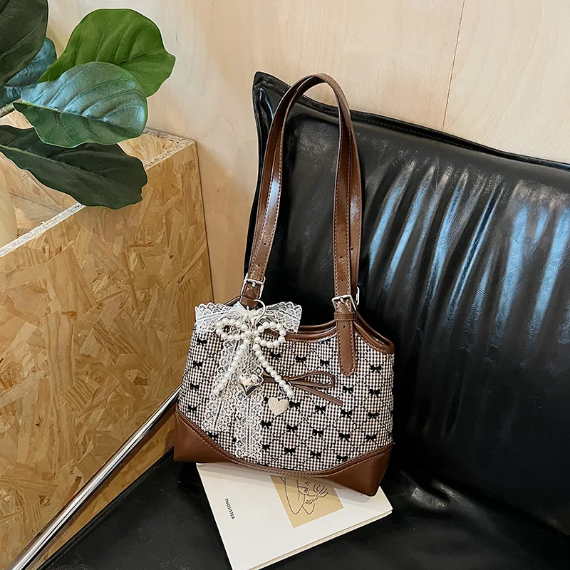 

2025 Elegant Bow-Detailed Bucket Bag | Polka Dot Mini Purse for Women - Premium Textured Commuter Handbag