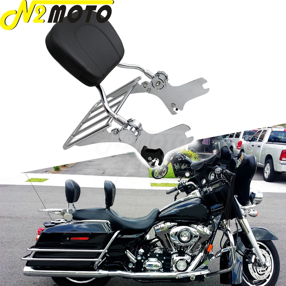 Motorcycle 1 Set Adjustable Detachable Sissy Bar Luggage Rack Rear Passenger Backrest Pad for Harley Touring FLHX FLHR FLTR