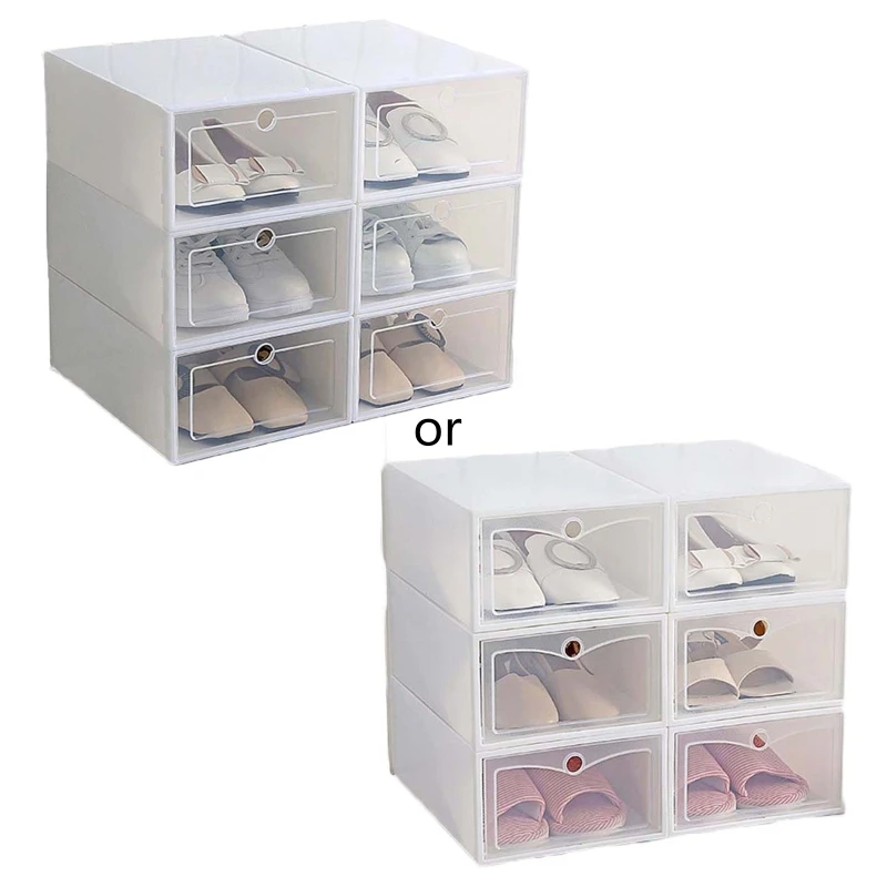 

6Pcs Plastic Shoe Box Stackable Foldable Shoe Drawer Storage for Case