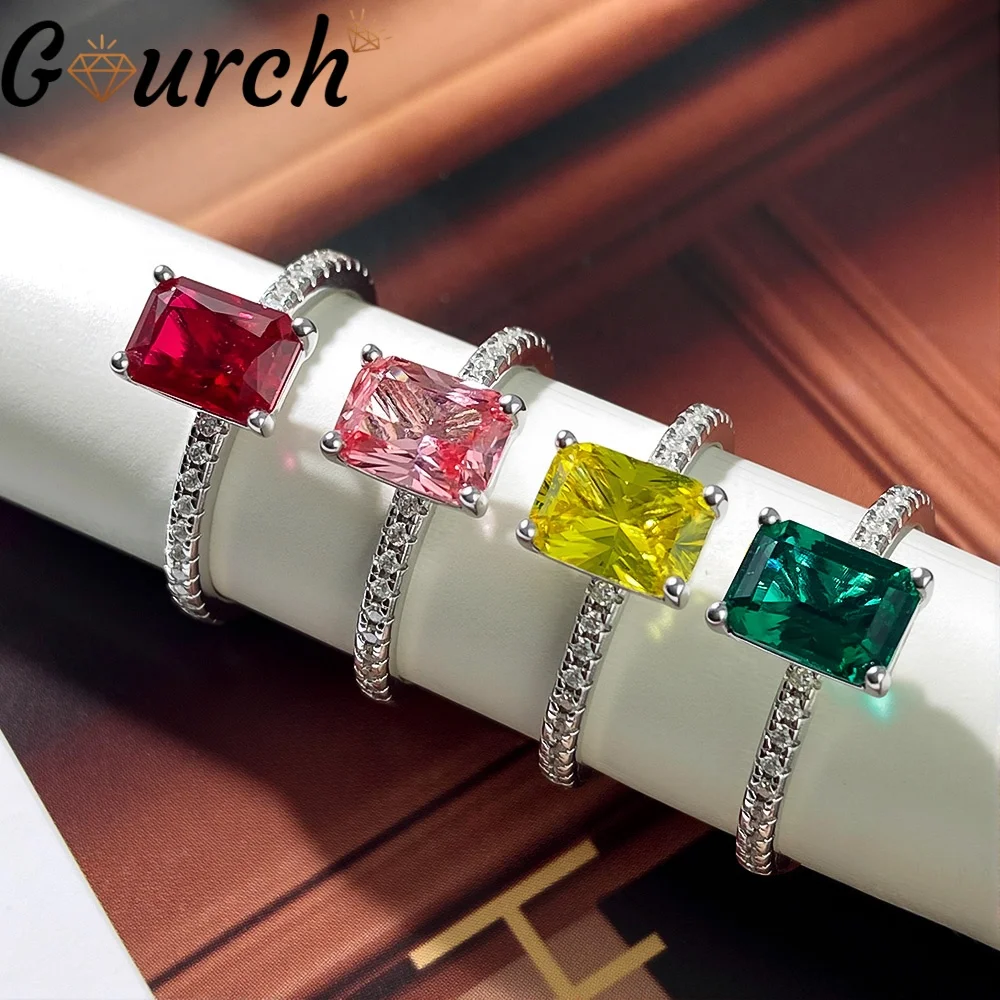 

Gourch 1CT Lab-Grown Ruby/ Zambian Emerald Ring S925 Sterling Silver with Moissanite for Women Wedding Party Band Jewelry