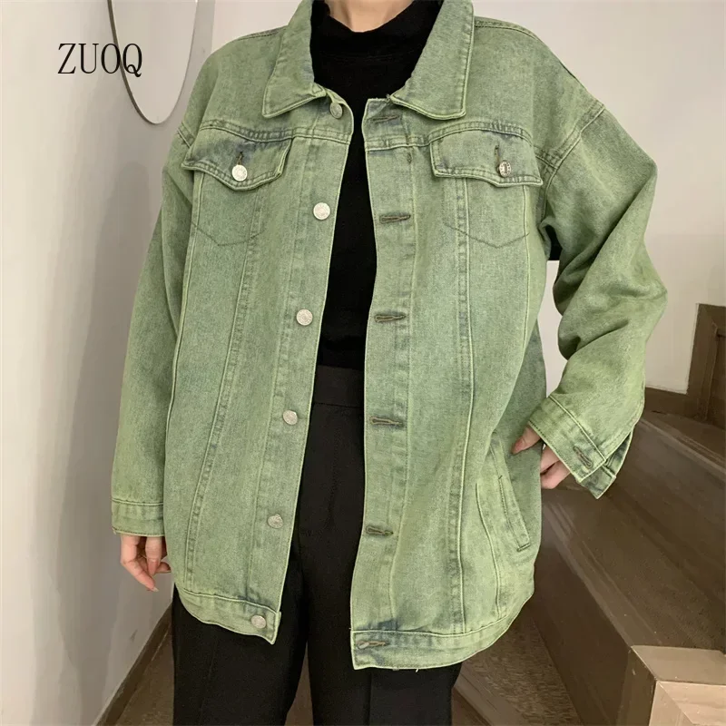 

New Denim Jacket Men and Woman Harajuku Loose Jeans Jackets Korean Female High Street Green Washed Fashion Coats Male