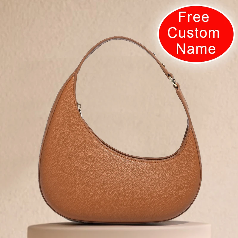 Free Custom Name Half Moon Bags For Women Luxury Designer Handbags Purses 2024 New In PU Lychee Texture Rivet Underarm Shoulder