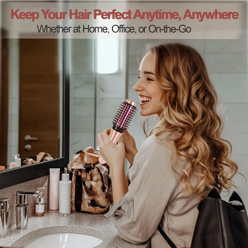 فرشاة مكواة تجعيد الشعر اللاسلكية، مشط تمليس ساخن صغير للسفر، محمول 3 في 1