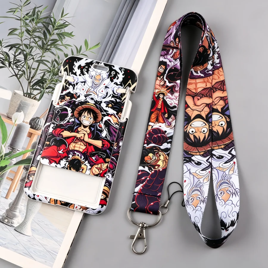 1/3PCS，Anime One Piece Luffy Gear 5 Card Holder with Lanyard Retractable Badge Reel Cute Student Bus ID Card Case Cover Kawaii