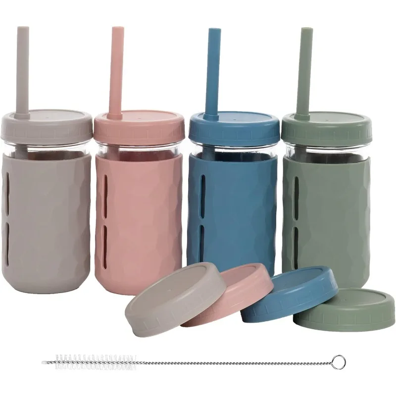 

Glass Cups With Lids & Straws, Spill-resistant Cups for Toddlers & Kids, Triple as Toddler Cups, Baby Food Storage