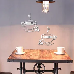 2 Stuks Acryl Koffie Cup Decoratie Spiegel Muurstickers Diy Zelfklevend Restaurant Bar Decoratie Muurstickers