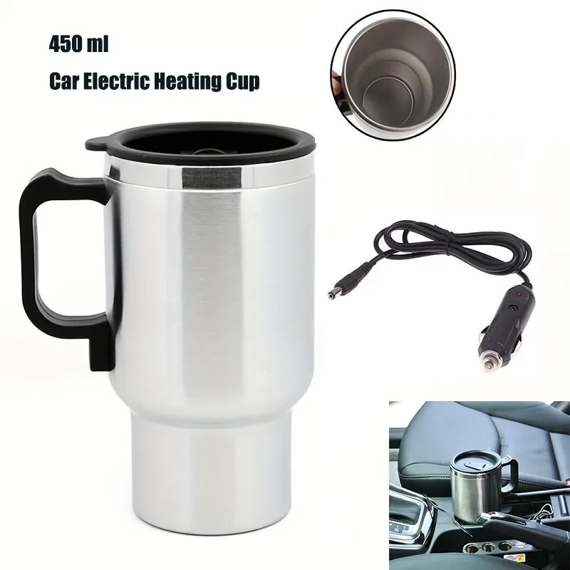 

New 12V 450ml Stainless Steel Vehicle Heating Cup Electric Heating Car Kettle Coffee Heated Mug USB Heating Car Coffee Mug Cup