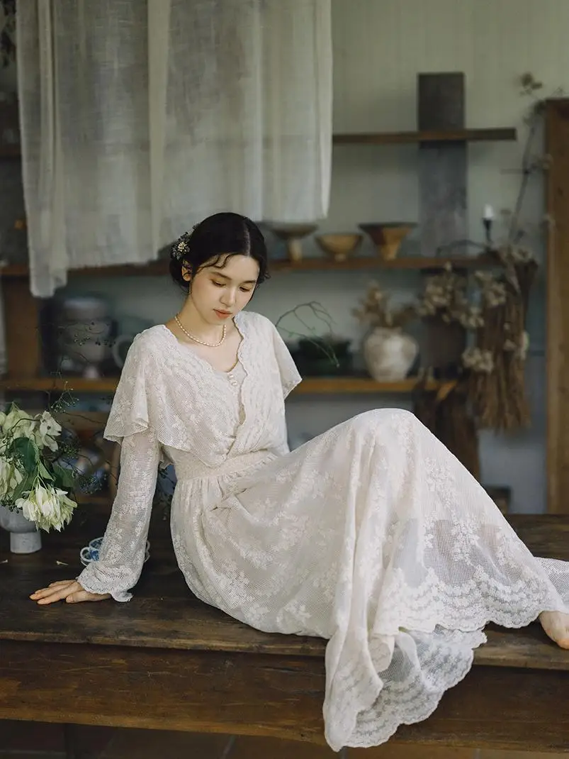 TIYIHAILEY Spring Autumn Women Cotton Dress With Lining Full Sleeve Long Maxi Ladies Size S-XL Ladies V-Neck Vintage Embroidery