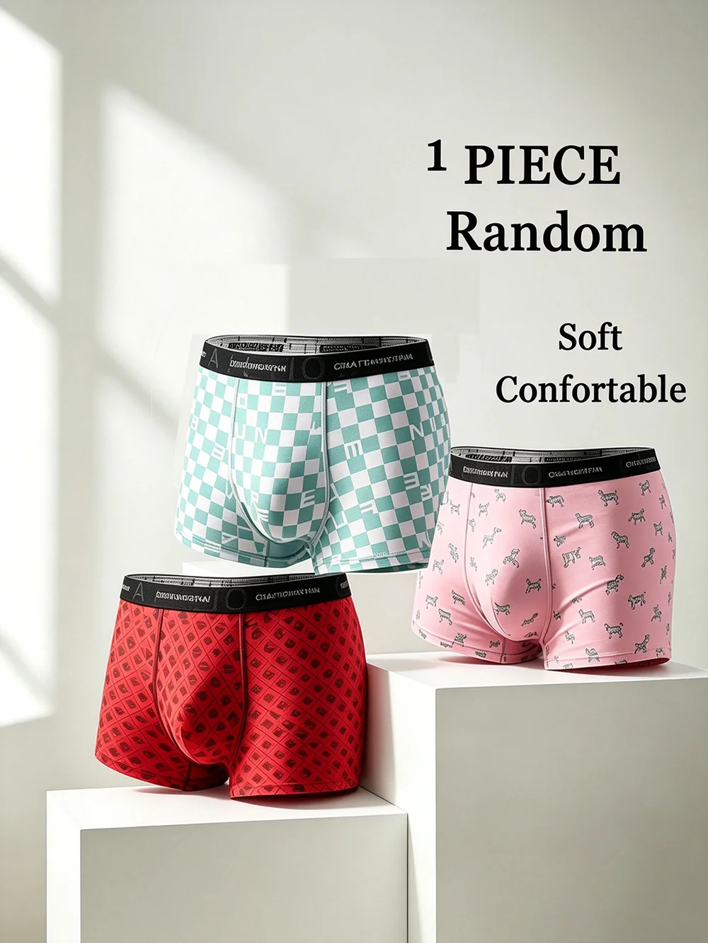 Men's Ice Silk Boxer Briefs 1Pc Random Color Surprise Seamless Cooling Breathable Quick Dry Elastic Waistband Trunks