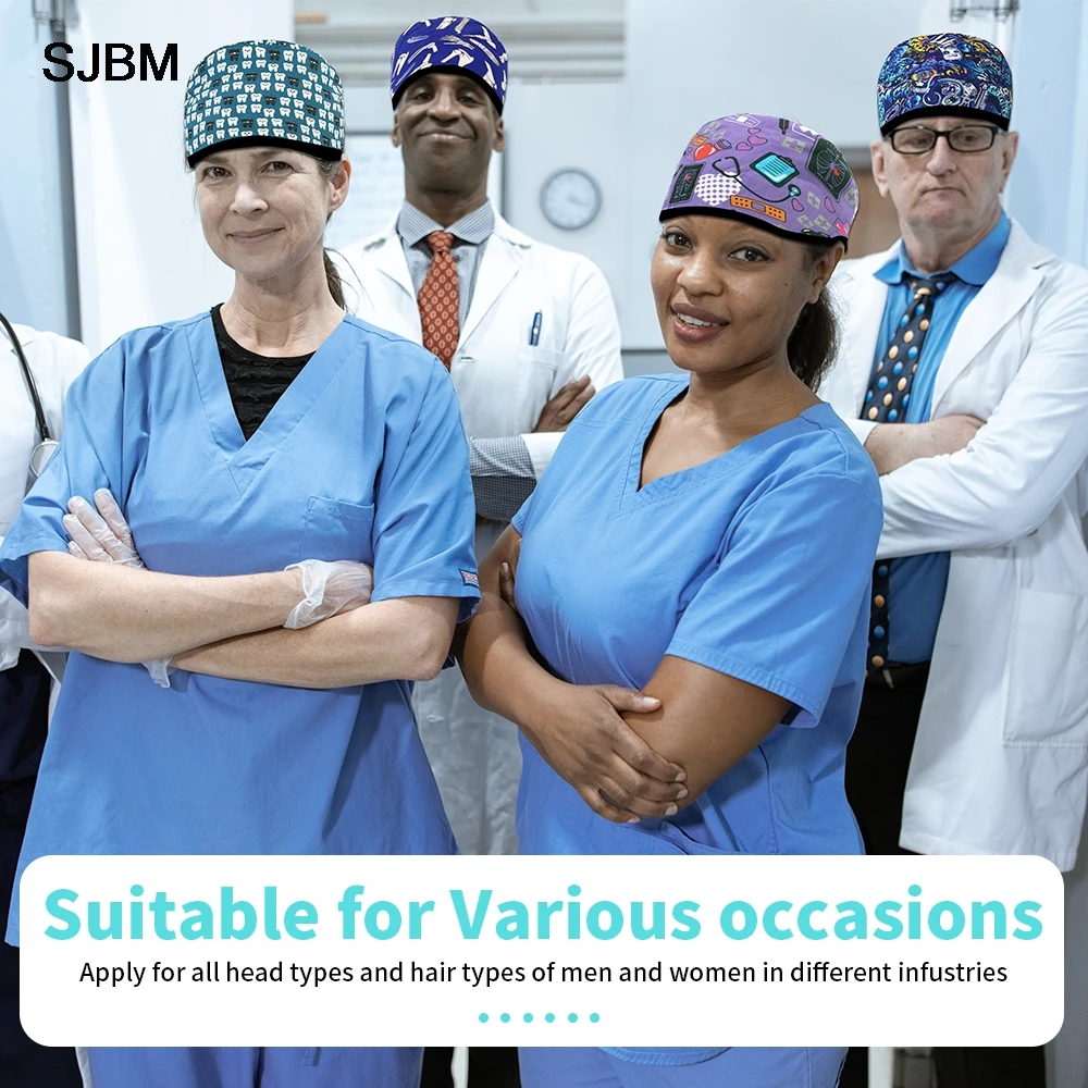 Gros accessoires d'infirmière gommage casquette clinique dentaire chapeau d'allaitement femmes hommes casquettes chirurgicales imprimé coton Salon de beauté chirurgien casquette